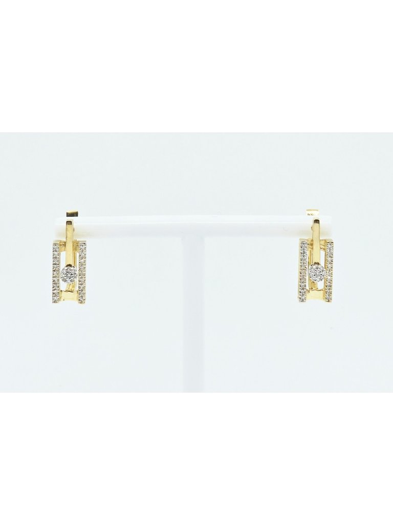 Unique 14k Karat Solid Yellow Gold Designer Motion Diamond French Clip Earrings